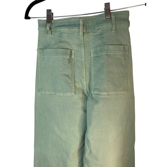 Zara Size 4 Cropped High Rise Wide-Leg Jeans Mint Green - Picture 9 of 12